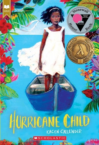 Hurrican Child book cover with a child in a boat framed by flowers